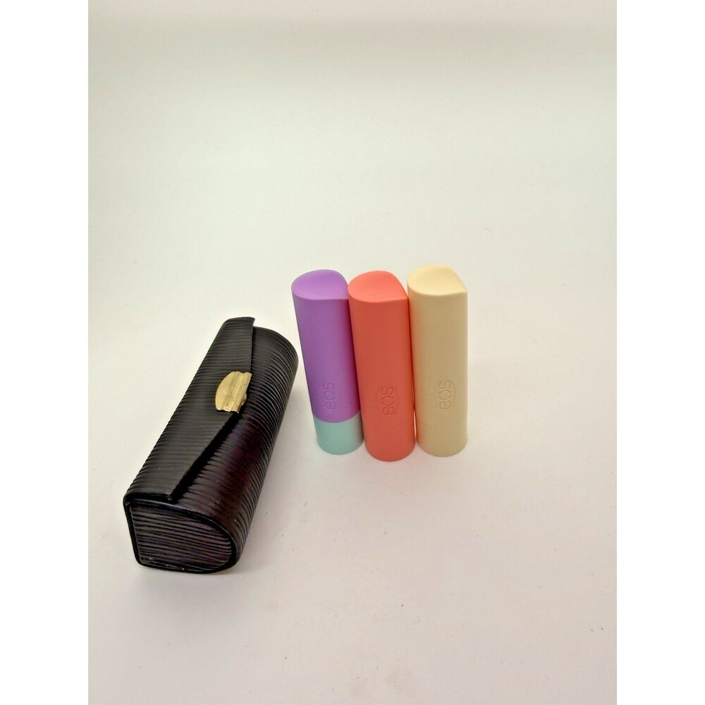 EOS Assorted Lip Balm Full Size Set with Free Vtg Black Lipstick Case Mirror